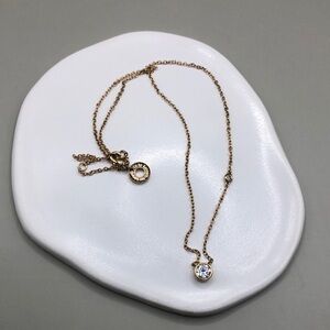 KENNETH JAY LANE CZ NECKLACE ROUND BEZEL GOLD TONE DAINTY ELEGANT CLASSY